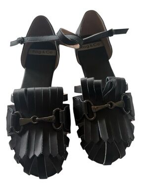 Rag & Co Black Fringe Flat Sandals Size 7 NIB